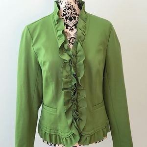 Ladies INC Ruffle zip up blazer, Green Apple, L